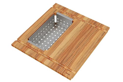 TÁBUA MEKAL DE MADEIRA TECA COM CESTO PROFUNDO EM AÇO INOX 90020608000