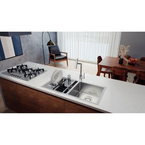 CUBA DUPLA TRAMONTINA DESIGN COLLECTION QUADRUM ACETINADO EM AÇO INOX C/ ACESSÓRIOS 40 94008/183