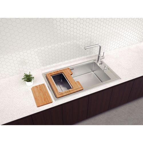 CUBA TRAMONTINA DE SOBREPOR SQUARE 86CM EM AÇO INOX COM ACESSÓRIOS 93894/113