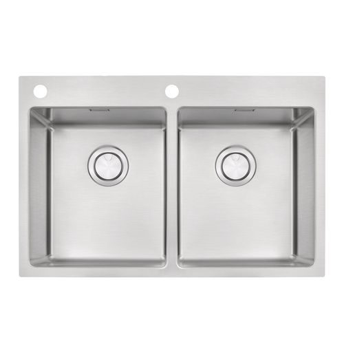 CUBA TRAMONTINA DE SOBREPOR DESIGN COLLECTION QUADRUM FLUSH 2 CUBAS EM AÇO INOX COM ACABAMENTO ACETINADO 77CM 93914/123