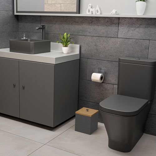 LIXEIRA TRAMONTINA LUZ EM INOX COM TAMPA COM ACABAMENTO ACETINADO BLACK MATTE 4,5L 94540/077
