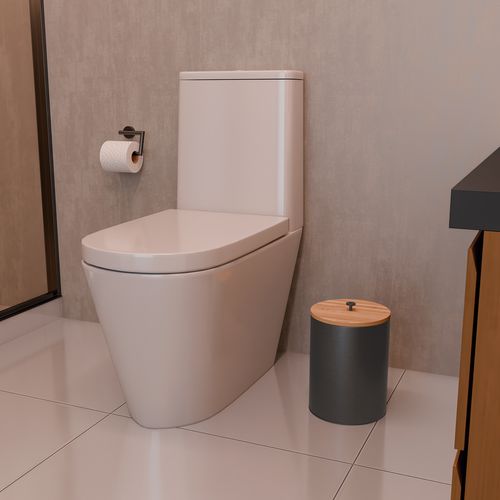 LIXEIRA TRAMONTINA ÚTIL REDONDA EM AÇO INOX COM TAMPA COM ACABAMENTO ACETINADO BLACK MATTE 5L 94540/075