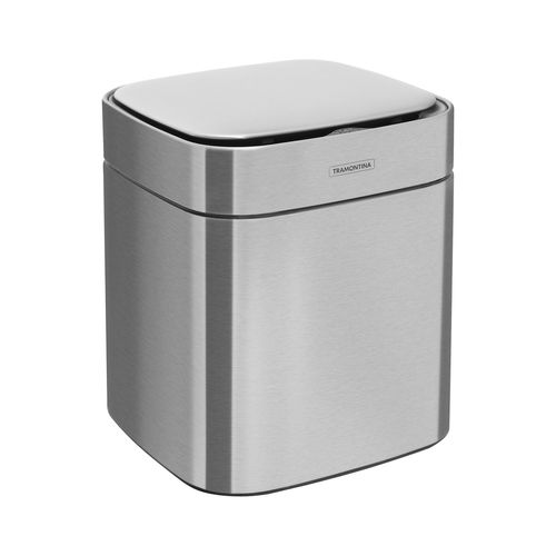 LIXEIRA TRAMONTINA EM AÇO INOX COM ACABAMENTO ACETINADO SENSOR SQUARE 8L 94543/008