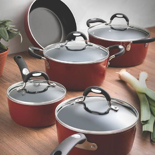 CONJUNTO 5 PEÇAS TRAMONTINA MONACO 4 PANELAS 1 FRIGIDEIRA EM ALUMINIO ANTIADERENTE VERMELHO 20899/750