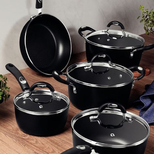 CONJUNTO 5 PEÇAS TRAMONTINA MONACO 4 PANELAS 1 FRIGIDEIRA EM ALUMINIO ANTIADERENTE PRETO 20899/050