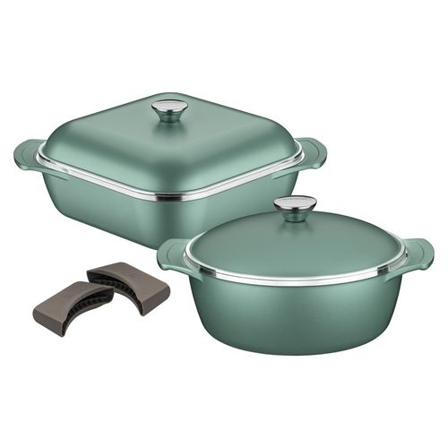 CONJUNTO 4 PEÇAS TRAMONTINA LYON PEGADOR E PANELA EM ALUMINIO FORJADO ANTIADERENTE VERDE ESMERALDA 20999/254