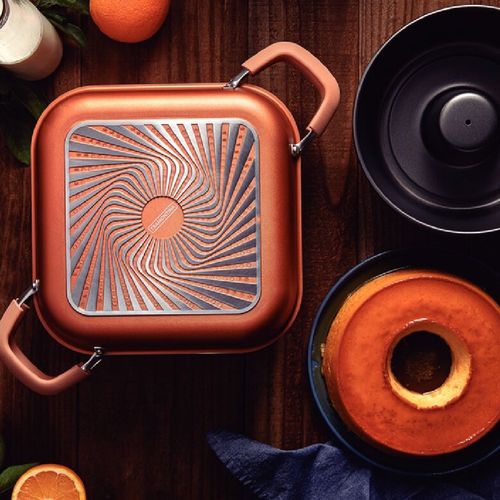 CONJUNTO 6 PEÇAS TRAMONTINA LYON 3 FORMA 1 CAÇAROLA 1 GRELHA ALUMÍNIO FORJADO ANTIADERENTE DOURADO ALÇA BEGE 20998/453