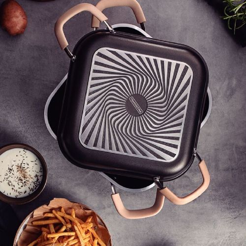 CONJUNTO 6 PEÇAS TRAMONTINA LYON 3 FORMA 1 CAÇAROLA 1 GRELHA ALUMÍNIO FORJADO ANTIADERENTE CHUMBO ALÇA BEGE 20998/053