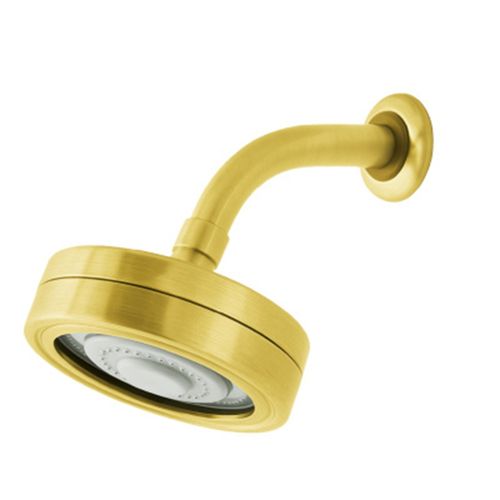 CHUVEIRO REDONDO DROP COM BRAÇO DE PAREDE 12CM EM AÇO INOX DOURADO ESCOVADO DP6720P