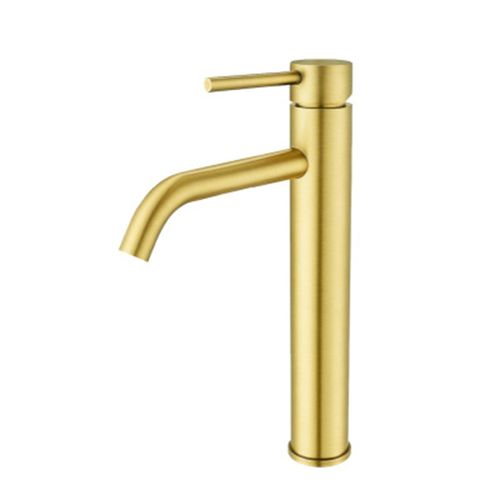 MISTURADOR DROP MONOCOMANDO BICA ALTA PARA LAVATORIO EM AÇO INOX DOURADO ESCOVADO DP6202