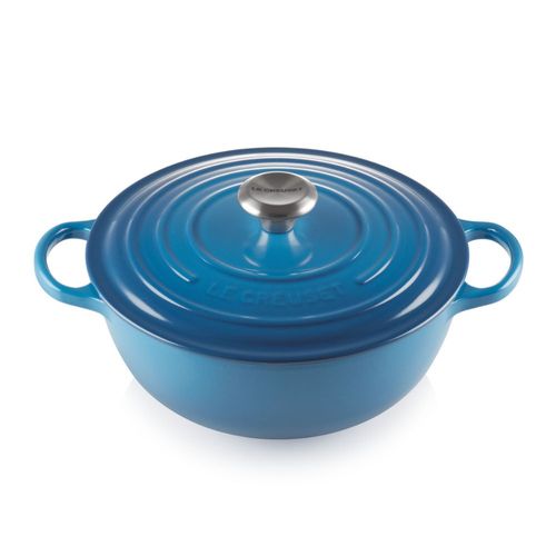 PANELA MARMITA LE CREUSET 26CM SIGNATURE FERRO ESMALTADO AZUL MARSEILLE 21114262000430