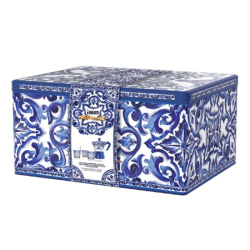 CONJUNTO BIALETTI DOLCE & GABBANA MOKA CAFETEIRA EXPRESS COM 3 XÍCARAS DE PORCELANA AZUL MEDITERRANEO 10350503