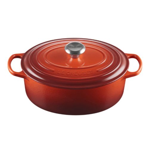 PANELA OVAL LE CREUSET SIGNATURE 29CM EM FERRO FUNDIDO VERMELHO CAYENNE