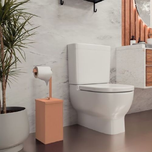 LIXEIRA TRAMONTINA LUZ SLIM EM AÇO INOX ROSE 5,5L COM SUPORTE PARA PAPEL HIGIÊNICO 94540/083