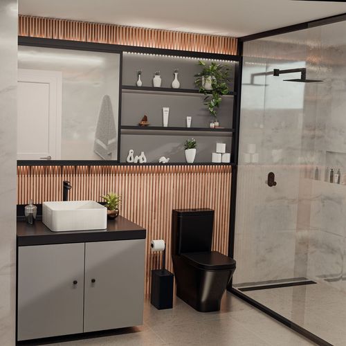 LIXEIRA TRAMONTINA LUZ SLIM EM AÇO INOX BLACK MATTE 5,5L COM SUPORTE PARA PAPEL HIGIÊNICO 94540/082