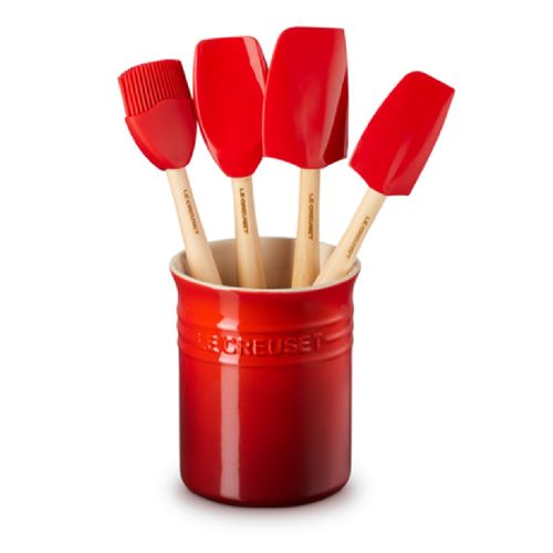 CONJUNTO 5 PEÇAS LE CREUSET 4 ESPATULAS E PORTA UTENSÍLIOS  CLÁSSICO 1L VERMELHO 79003000600000