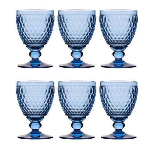 JOGO 6 TAÇAS DE  VINHO DYNASTY COM TEXTURA DIAMANTADA EM VIDRO AZUL 57505