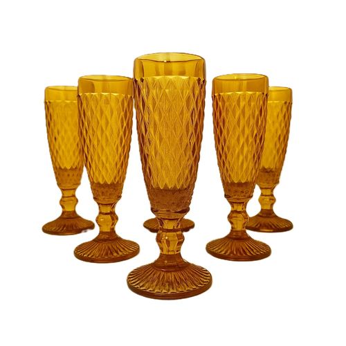 JOGO 6 TAÇAS DE CHAMPAGNE DYNASTY 130ML COM TEXTURA DIAMANTADA EM VIDRO AMBAR 56935
