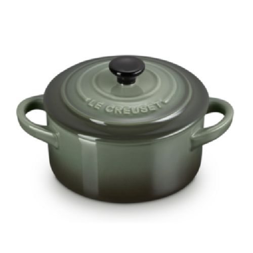 MINI COCOTTE LE CREUSET CLASSIC 250ML 10CM COM PUXADOR PRETO EM CERÂMICA VERDE THYME 71901101730100