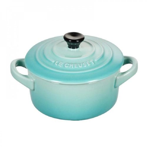MINI COCOTTE LE CREUSET CLASSIC 250ML 10CM PUXADOR PRETO EM CERÂMICA AZUL COOL MINT 91005000496100