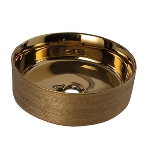 CUBA LEXXA REDONDA 36CM DE EMBUTIR EM CERÂMICA DOURADO LX524G