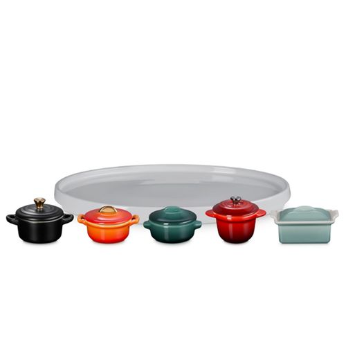 CONJUNTO 5 MINIATURAS LE CREUSET COLLECTION COM BANDEJA EM CERÂMICA COLORIDO 89700008089030