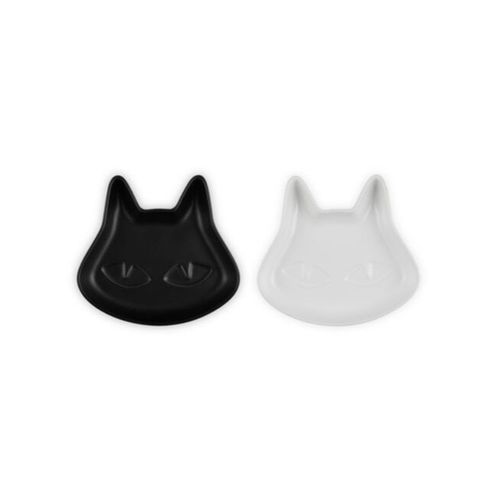 CONJUNTO 2 PRATOS LE CREUSET DE GATO EM CERÂMICA BRANCO E PRETO 89401008070009